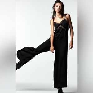 ZARA Satin Effect Lingerie Style Lace Black Jumpsuit XS